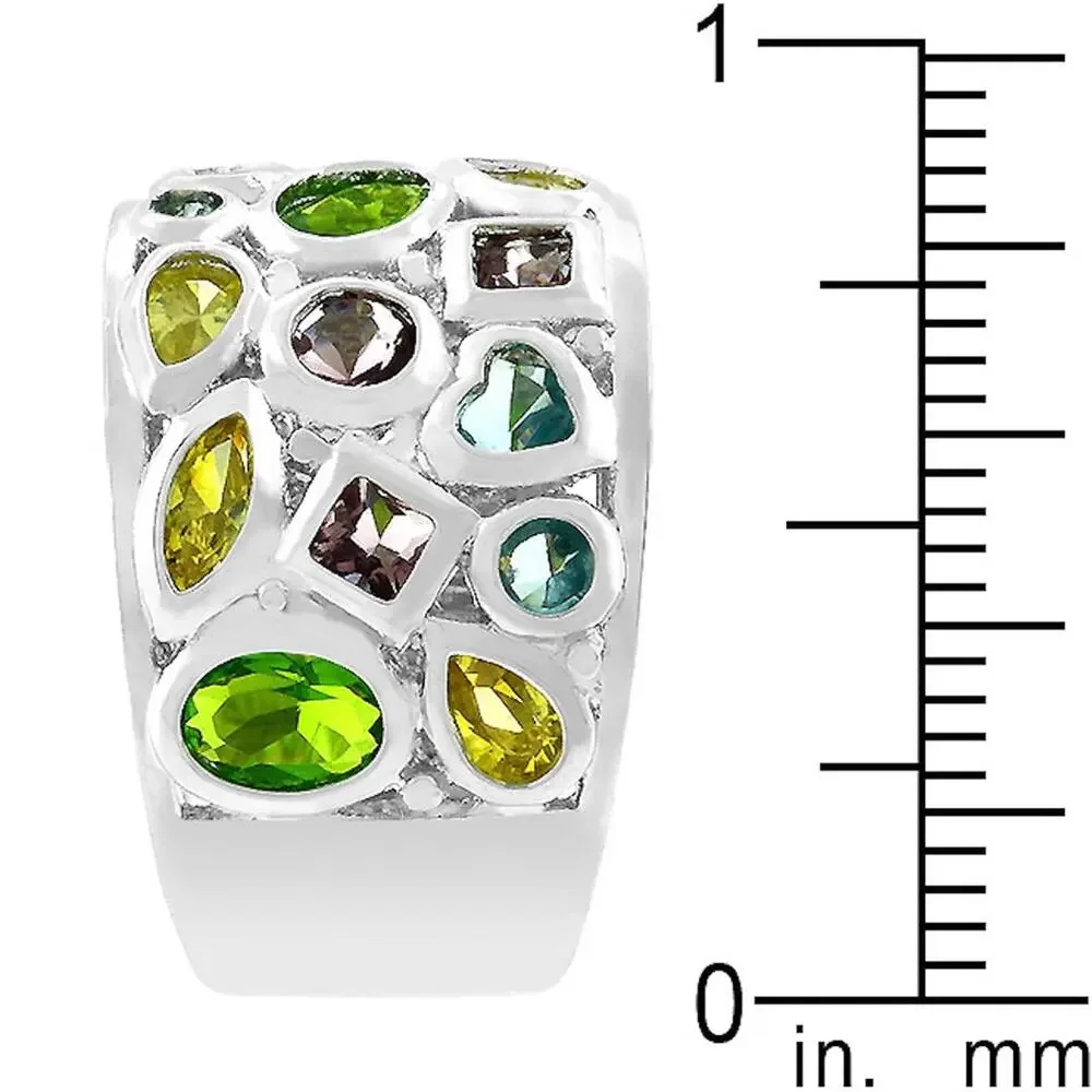 Cubic Zirconia CZ White Gold Rhodium Plated Silver Multi Gem Ring, Pendant Set - Picture 10 of 10